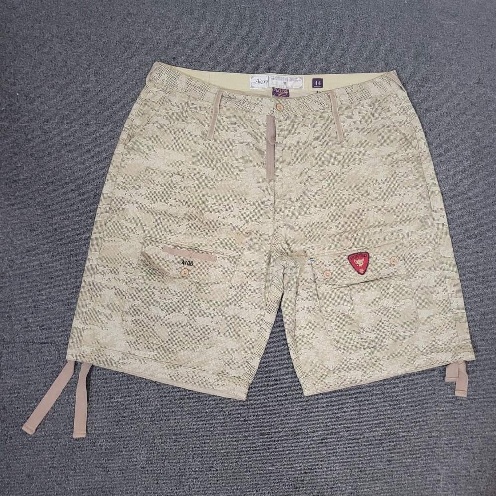AKOO Size 44 Cargo Shorts Mens Tan Digital Camo Utility Streetwear Relaxed Fit